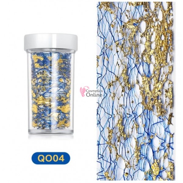 Foite subtiri colorate pentru decor unghii Q004 Albastru cu Auriu